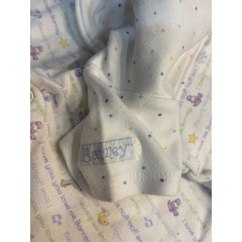 Rare Barney Baby Romper White Polka Dot "I‎ Love You" "Happy Family" 6 months - Picture 8 of 8